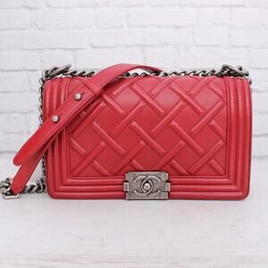 Chanel Boy Bag Limited Edition Chateau Celtic Red Calfskin Crossbody Bag A5090